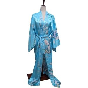 Maruky Kyoto Japan Kimono Full Length Light Blue Floral